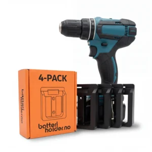 batteriholder til makita drill og batterier for montering på vegg i garasje og verksted