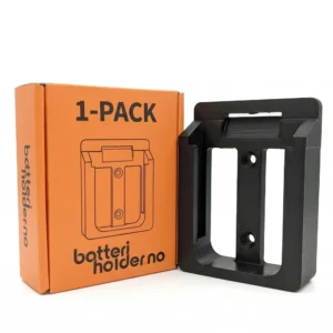 monterbar batteriholder til BOSCH, DeWalt og Makita drill og 18v batterier for montering på vegg i garasje og verksted