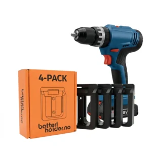 monterbar batteriholder til bosch drill og batteri for montering på vegg i garasje og verksted